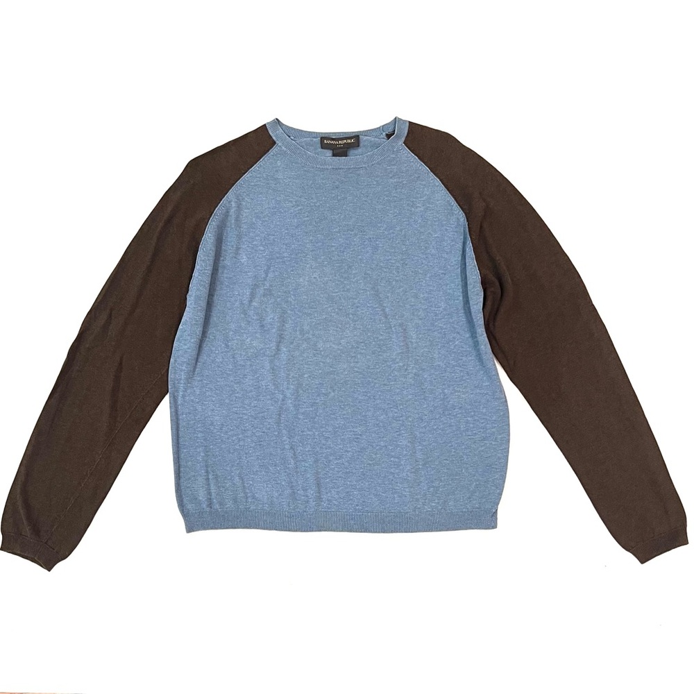 Banana Republic Blue and Brown Raglan Sleeve Pullover Sweater Mens Large GUC